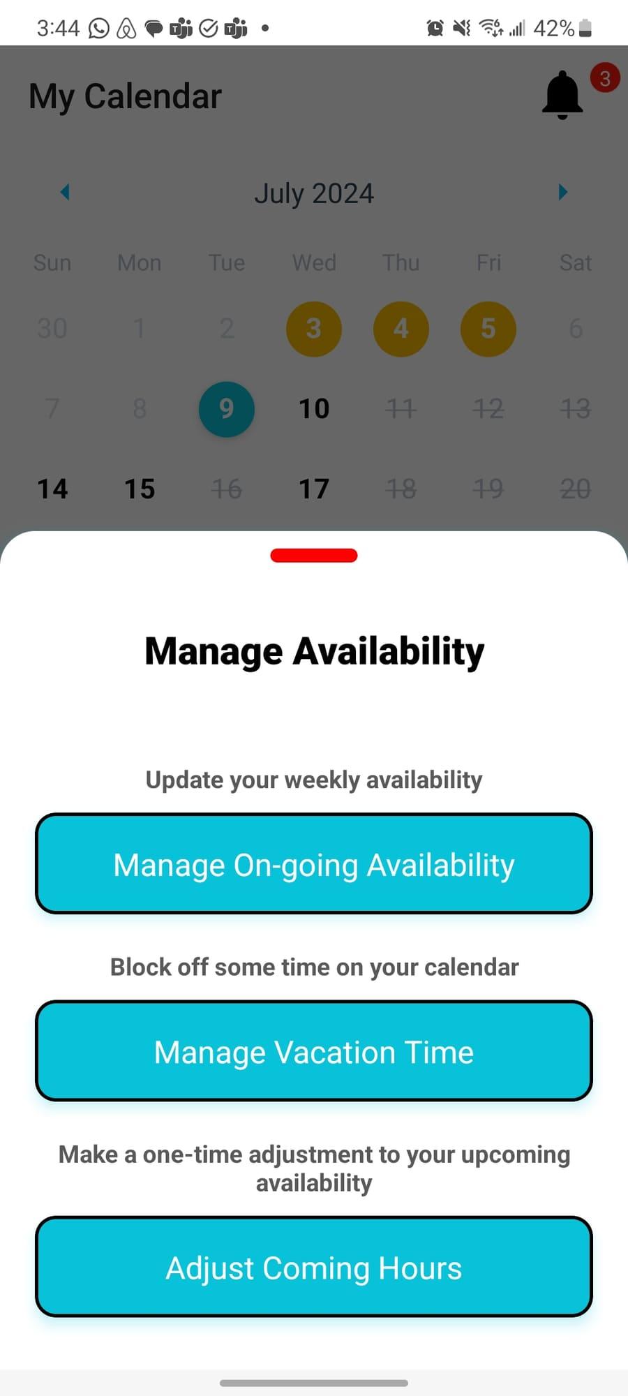 Bodywork pro app – set your availability
