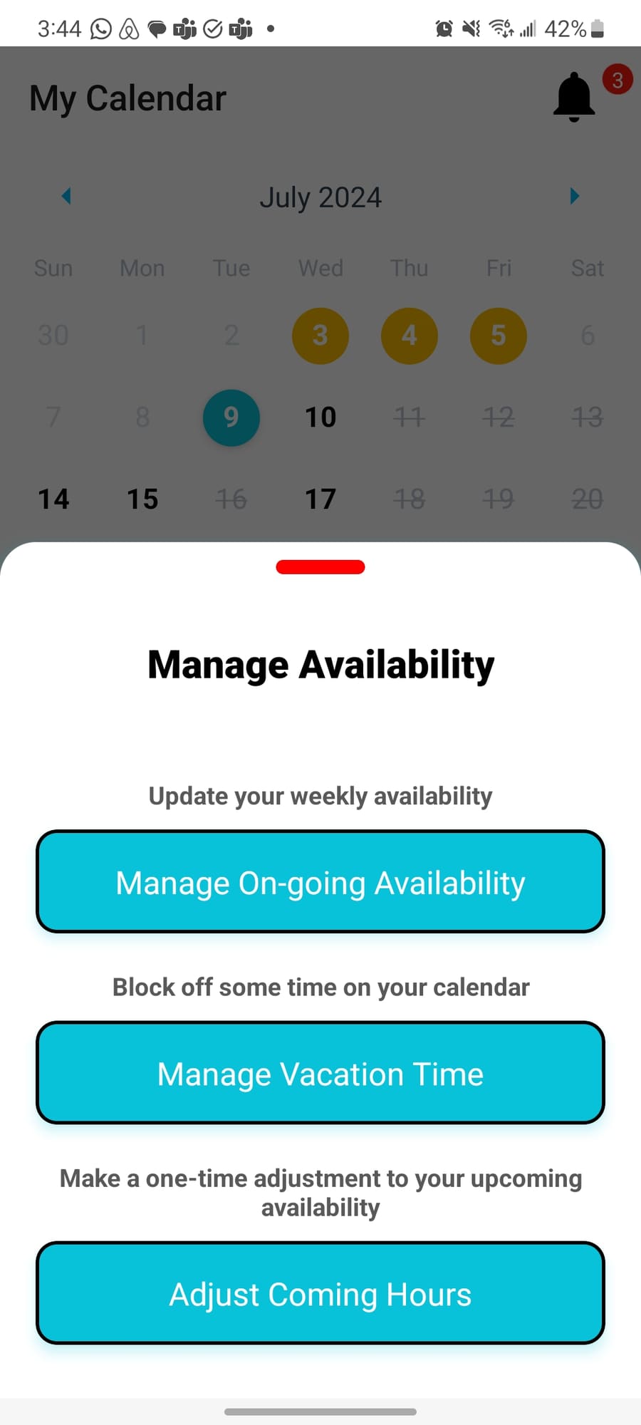 Bodywork pro app – set your availability